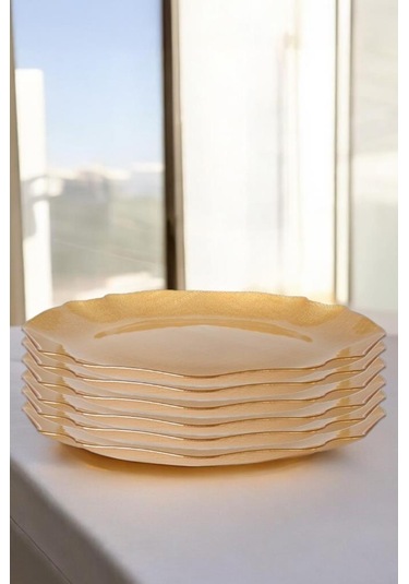 Digithome Fabric 6 Lı Cam Dalgalı Kumaş Supla Tabak 32cm Metalik Altın Akc429 C320.045 Altın