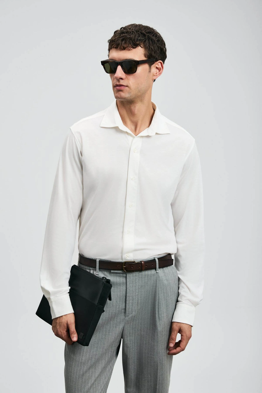 Lufian Carl Basic Regular Fit Beyaz Erkek Gömlek 112010668 Beyaz