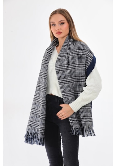 Çift Taraflı Yumuşak Dokulu Lacivert Şal Atkı Lacivert