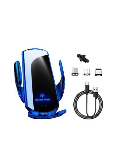 Monyee Mavi Araç İçin 15w Kablosuz Şarjlı Akıllı Sensörlü Telefon Tutucu, 360 Derece Döner, Otomatik Açılma-kapama, Navigasyon Ve Araç İç Gereci