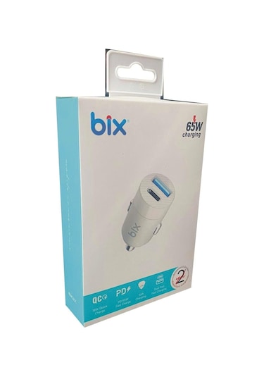 Bix 65w Type-c Pd 3.0 Ve Usb-a Çift Portlu Araç İçi Hızlı Şarj Cihazı Beyaz