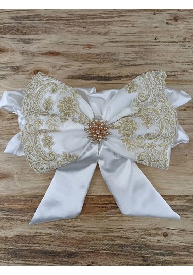 Sahra Taç Nakışlı İnci Ve Dantel Fiyonklu Çift Dantel Duvaklı Trilüks Kundak Bebek Battaniyesi Gold Çok Renkli