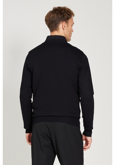 AC&Co / Altınyıldız Classics  Erkek Sıyah Standart Fit Normal Kesim V Yaka Triko Kazak Siyah