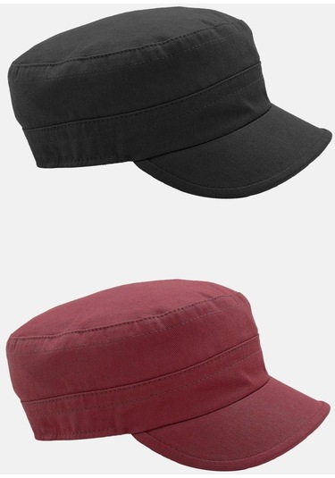 Erkek Fidel Castro Şapka 2'li Kep Rozet Detaylı Kasket - Siyah - Bordo Bordo - Siyah