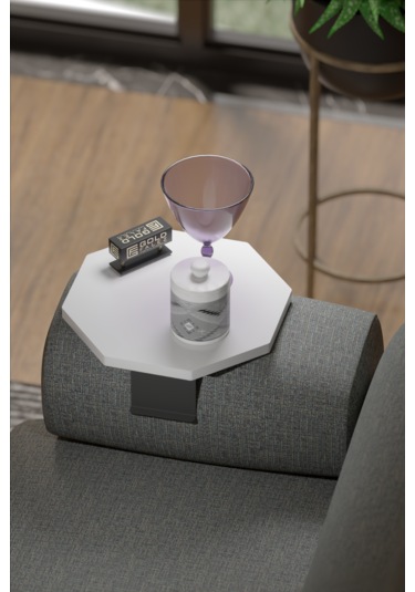 İkili Yan Sehpa Ayarlanabilir Tepsi Sekizgen Beyaz