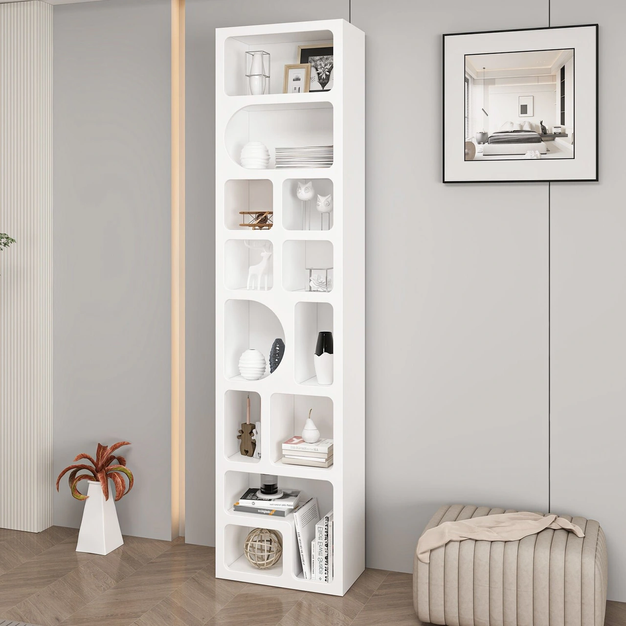 Bohem Kitaplık 205 Cm Mebran - Beyaz Beyaz