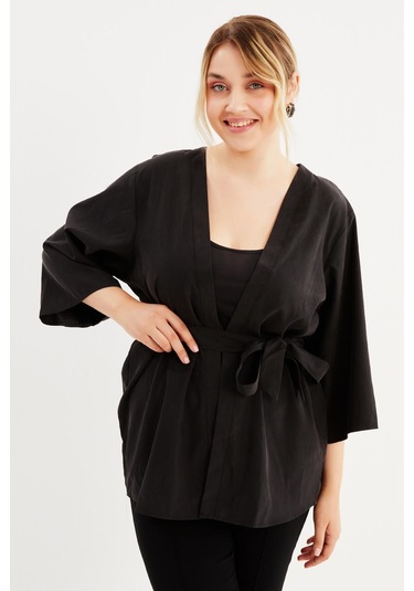 Kuşak Detaylı Kimono - Antrasit