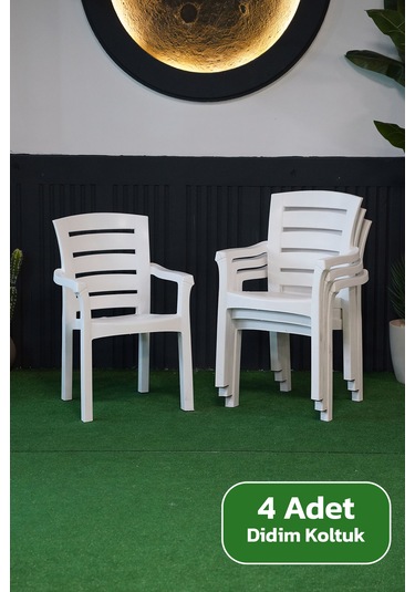 Alezy Didim İstiflenebilir Bahçe Balkon Koltuk Sandalye 4 Adet Beyaz