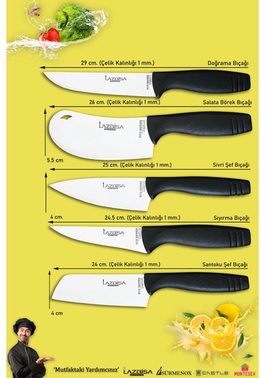 Eco Serisi Mutfak Bıçak Seti Et Sebze Börek 5 Li Set Mft-8534 Siyah