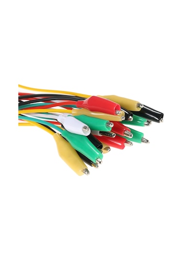 Skycity 20 Adet Renkli Siyah,kırmızı,yeşil,beyaz,sarı 50cm Uzunlukta Test Kablosu, İki Uçlu Alligator Klipsli Tamir Teli