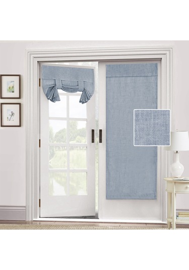 Symbee Linen Blend Opak Gizlilikli Pencere Perde Seti 2 Adet - W66xh172cm, Çivi Yok Yapıştırıcı Montaj, Güneş Engeli Ve Aynı Renk Bağlayıcı Mavi