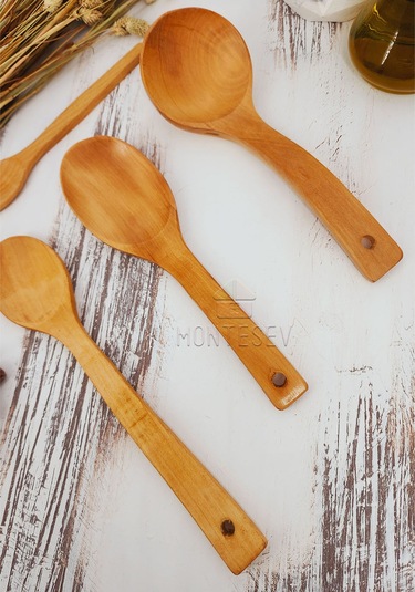 Ahşap Tahta Mutfak Kaşık Seti 4 Parça Kayın, Şimşir Ağacı 4-3