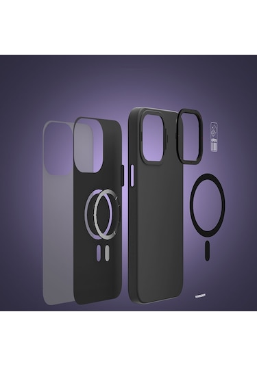 İphone 15 Pro Max Uyumlu Kılıf Magsafe Şarj Özellikli Standlı Youngkit Hermit Bracket Kapak Mavi