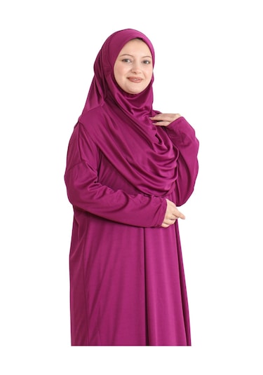 Keseli Namaz Elbisesi Eşarp Ve Tesbih Hazır Tesettür Giyim Türban Müslüman Giysi Takım Fuşya