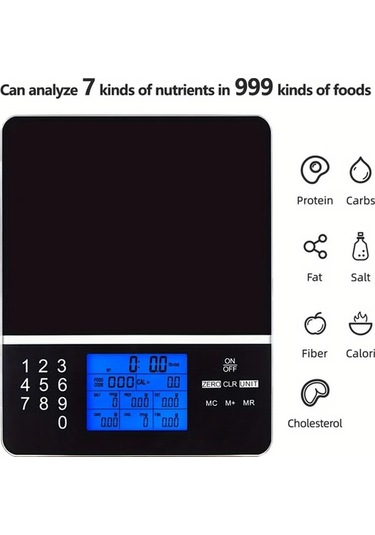 Dashanshop 1 Adet Besin Ölçeği Siyah Temperli Cam Abs Dijital Kalori Makro Besin Analizörü Cam Kase Gıda Tartım Sağlıklı Beslenme Mutfak Aleti -