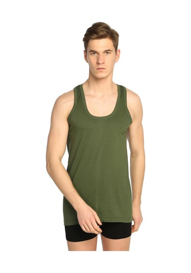 12li Erkek Penye Pamuklu Klasik Askılı Düz Renkli Atlet Haki