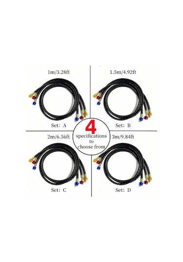 Dashanshop 3 Parça R410a R134a R32 Soğutucu Şarj Hortumu Seti B 1 1.5 2 3 Metre Hvac