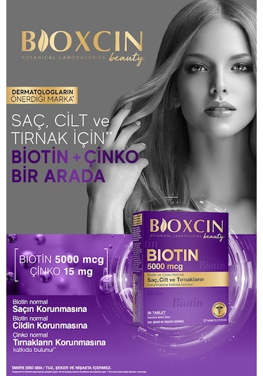 Bioxcin Biotin 5.000 Mcg 30 Tablet - Biotin Çinko 15 Mg Saç Ve Tırnak Vitamini
