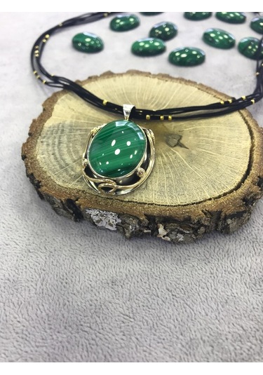 Malahit Taşli El Işi Gümüş Kolye 925 Ayar 512654648