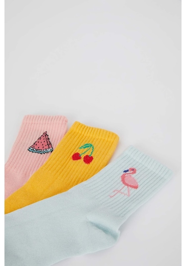 DeFacto Kız Çocuk 3'lü Pamuklu Uzun Çorap N1748A6NSKR1