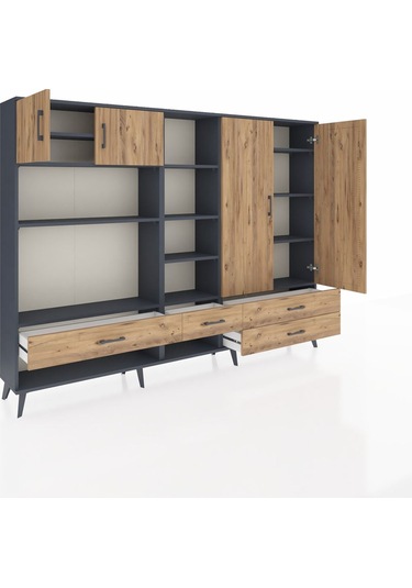 Arges Dolap 12 Raflı 4 Çekmeceli 4 Kapaklı 220x30x163 Antrasit-ça Antrasit-çam