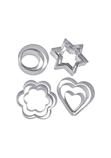 Fortunelane 12'li Paslanmaz Çelik Pasta, Kurabiye Kalıpları - Yeniden Kullanılabilir, Dayanıklı Fırın Araç Seti Gümüş Gümüş