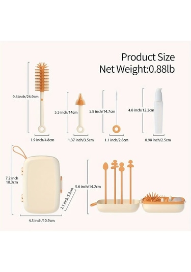 Elmpaly Mavi Sku Silikon Biberon Emzik Fırçası Seti Saklama Kutusu Kurutma Askısı Pipet Fırçası Seyahat Seti