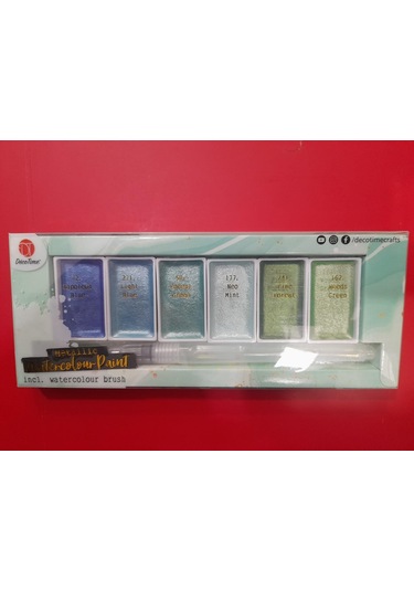Decotime taş sulu boya sıcak metalik mavi-yeşil tonlar 6lı+kalem