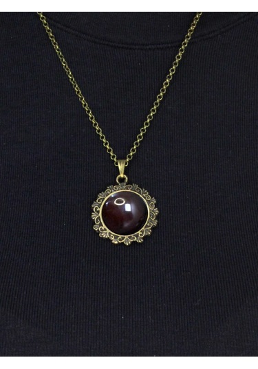 Doğal Taş Akik Doğal Taşlı Desenli Otantik Kadın Kolye 45 Cm Zincirli Euk28a Kırmızı