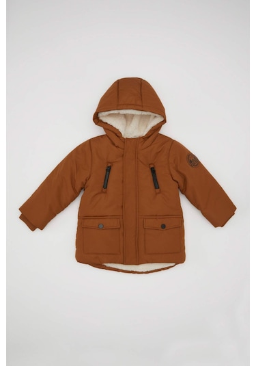 Defacto Erkek Bebek Su İtici Ribana Kollu Kapüşonlu Pelüş Astar Mont A2211A524WNBN230 Kahve