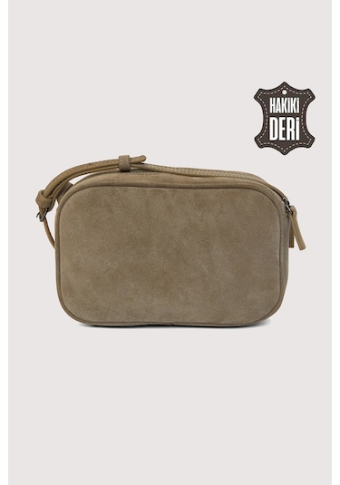 Hakiki Deri Kadın Çapraz Omuz Çantası Vizon Süet Smr8975 Vizon Süet