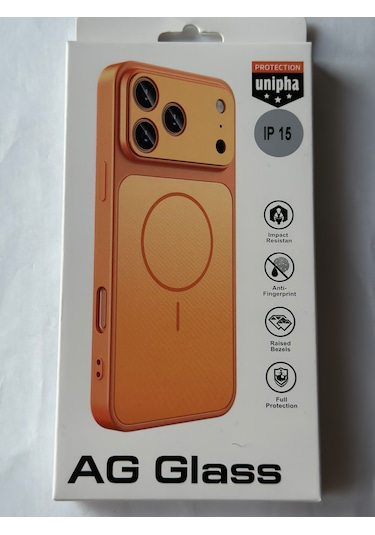 İphone 15 Ag Glass Magsafe Siyah Kaliteli Kılıf Yeni Trend Şok Emici & Tam Koruma, 5 Renk Turuncu