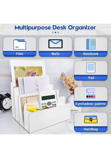 Ganzhoushop Masaüstü Dosya Düzenleyici, 4 Bölmeli Masa Depolama Ve Aksesuarlar Klasör Sıralama Makinesi Posta Kırtasiye Elektronik Beyaz