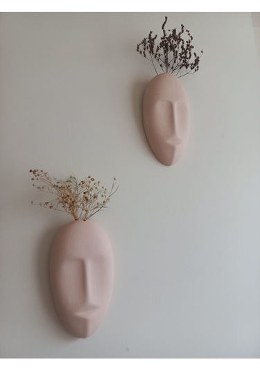 Dekoratif 2'li Yüz Duvar Vazosu, Duvar Süsü ,heykel Aksesuar Bej