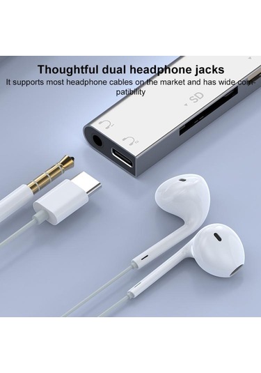 Usb / Typ-c / 8 Pin-cf / Tf / Sd Kart Okuyucu, 3,5mm Hub Adaptörü 6 Arada 1 Yerleştirme İstasyonu Gümüş , Boyut:6'da 6