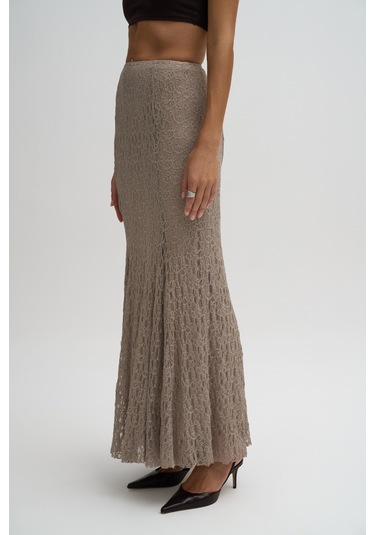 Veylia Uzun Vizon Dantel Etek Vizon