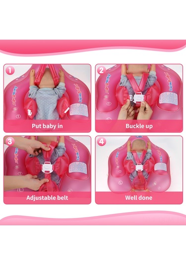 Qingmipy "swimboboy Şişme Bebek Yüzme Simidi - Güneşlikli Ve Pompalı 3-24 Ay İçin" Pembe