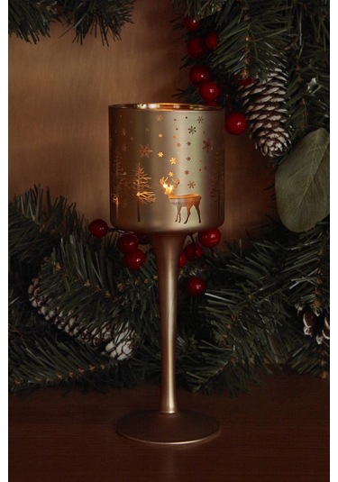 Karaca Home New Year Yılbaşı 24 Helena Gold Cam Mumluk 7x20 Cm 153.09.01.1734