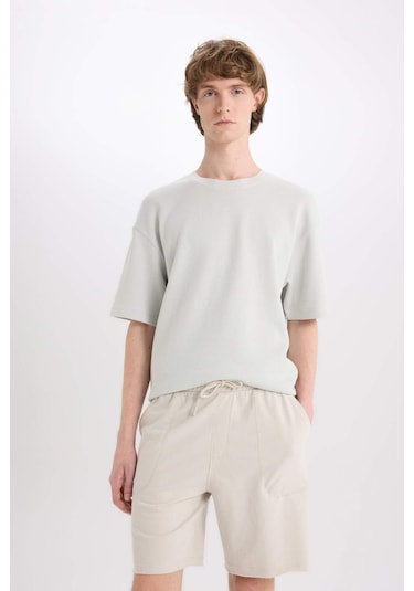 DeFacto %100 Pamuk Slim Fit Dar Kesim Dar Paça Cepli Basic Düz Şort B8673AX25SMGR437