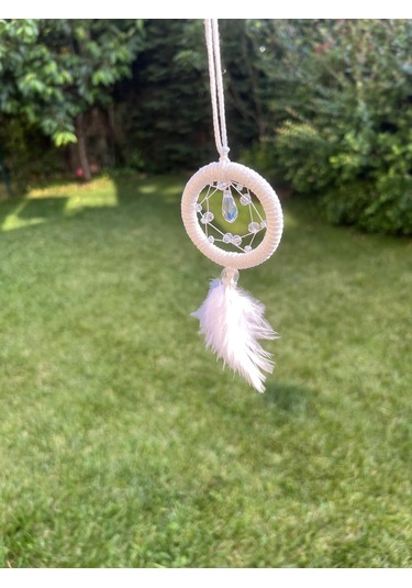 Beyaz Üzerine Kristal Boncuklu Araba Süsü / Dikiz Aynası Süsü Model2