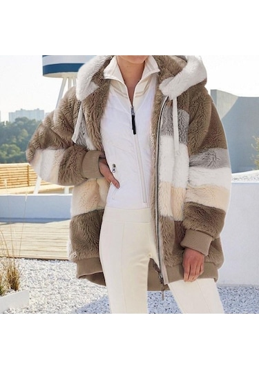 Kış Kadın Moda Kapşonlu Sıcak Gevşek Ceket Kadınlar İçin Patchwork Giyim Fermuar Bayanlar Artı Boyutu Kazak Haki Kış Kadın Moda Kapşonlu Sıcak Gevşek Ceket Kadınlar İçin Patchwork Giyim Fermuar Bayanlar Artı Boyutu Kazak Haki