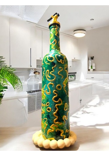 El Yapımı Altın Varaklı Yağdanlık Tasarım Sunum Standı İle Şık Mutfaklar Ve Sofralar Yeşil