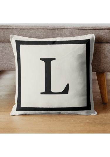 Harfli Kırlent Kılıfı - L Harfi - Dekoratif Kırlent Kılıfı Krem