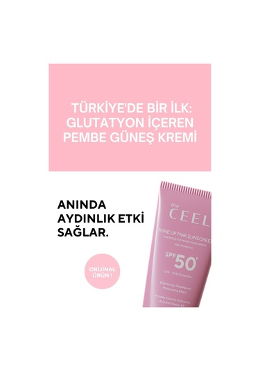 The Ceel Leke Karşıtı Ton Eşitleyen Spf 50+ Pembe Renkli Güneş Kremi Glutatyon, Hyaluronik Asit Etkili 50 ml