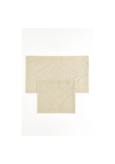 Soley Violeta 2'li Banyo Paspas Seti Kaymaz Taban %100 Pamuk 60x100 - 50x60 Cm Ekru