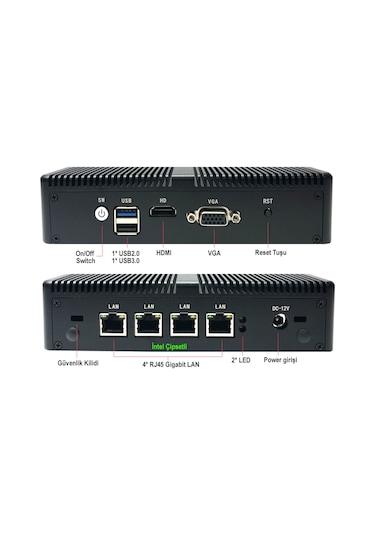 Maxwera MW1014 J1900 4 GB 128 GB SSD 4 Port Ethernetli Firewall Free Dos Mini PC