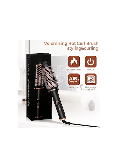 Termal Fırça 1.5 Inç Isıtmalı Kıvırma Fırçası Seramik Bukle Siyah