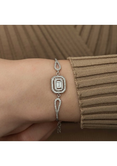 ​Gümüş Dikdörtgen Baget Bileklik