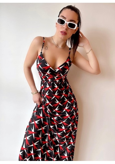 Kadın V Yaka Göğüs Ve Sırt Dekolteli Fırsat Ürün Maxi Moy Elbise