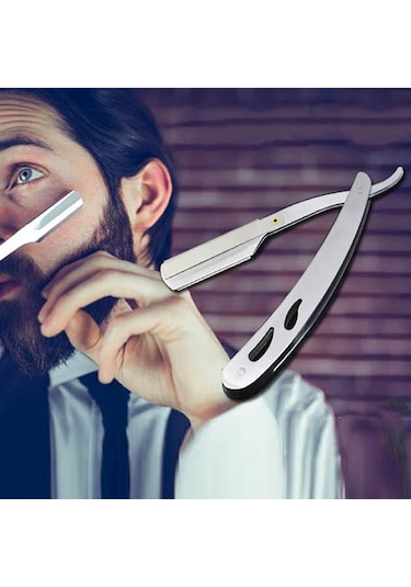 Sones Kuaför Vintage Jilet Paslanmaz Çelik Çift Taraflı Bıçak Tutucu Saç Kesimi Tıraşlı Kaş Bıçak Tutucu Gümüş